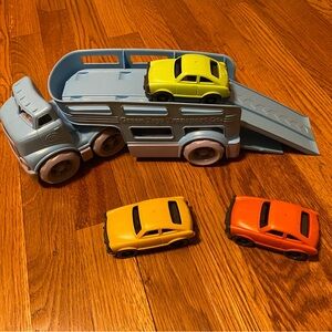 Green Toys - Car Transporter Set with Yellow, Green, and Orange Cars